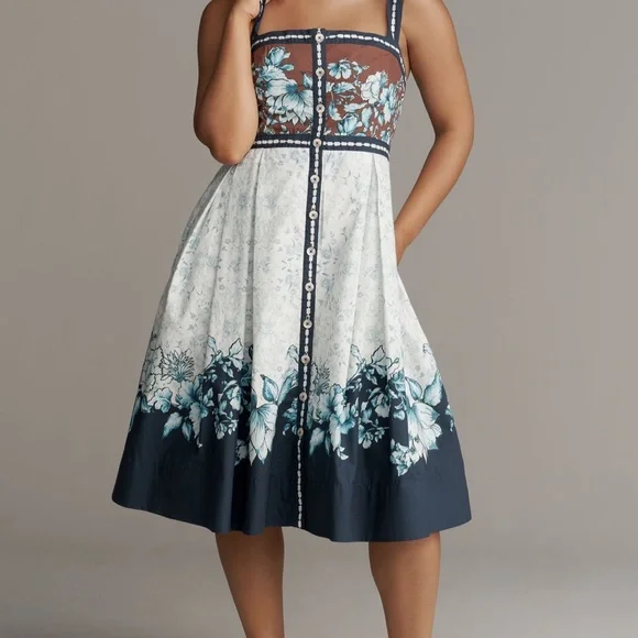 Maeve Blue and White Floral Midi Dress - Picture 5 of 8